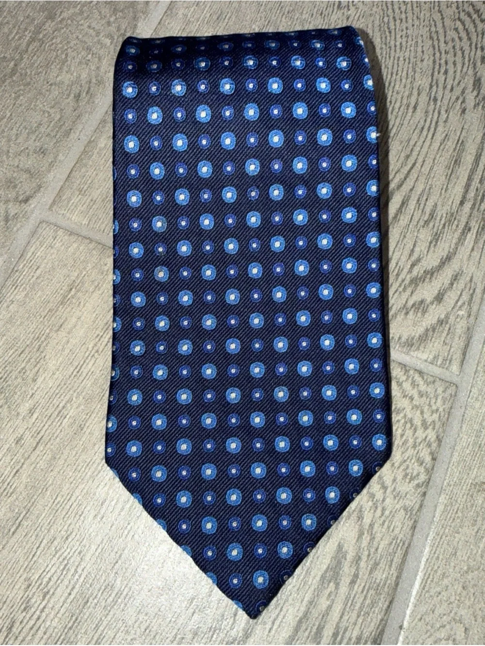 Polo Ralph Lauren Mens Silk Tie Navy Blue White Dotted Made‎ in USA Classic